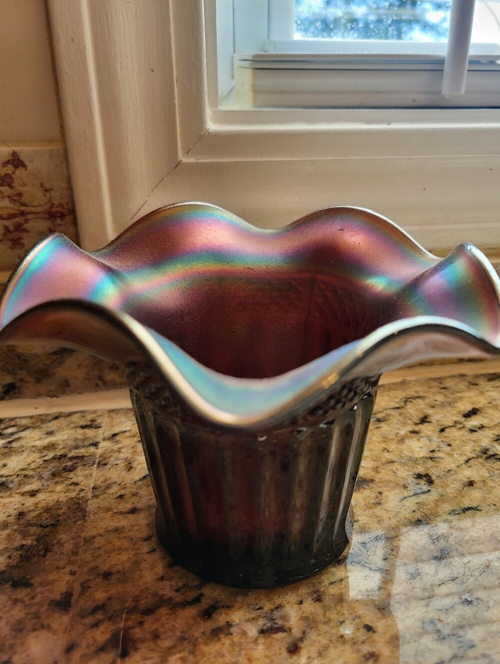 Stamped Northwood Iridescent Purple Decorative Glass Hat Vase - Home Art - Picture 6 of 12